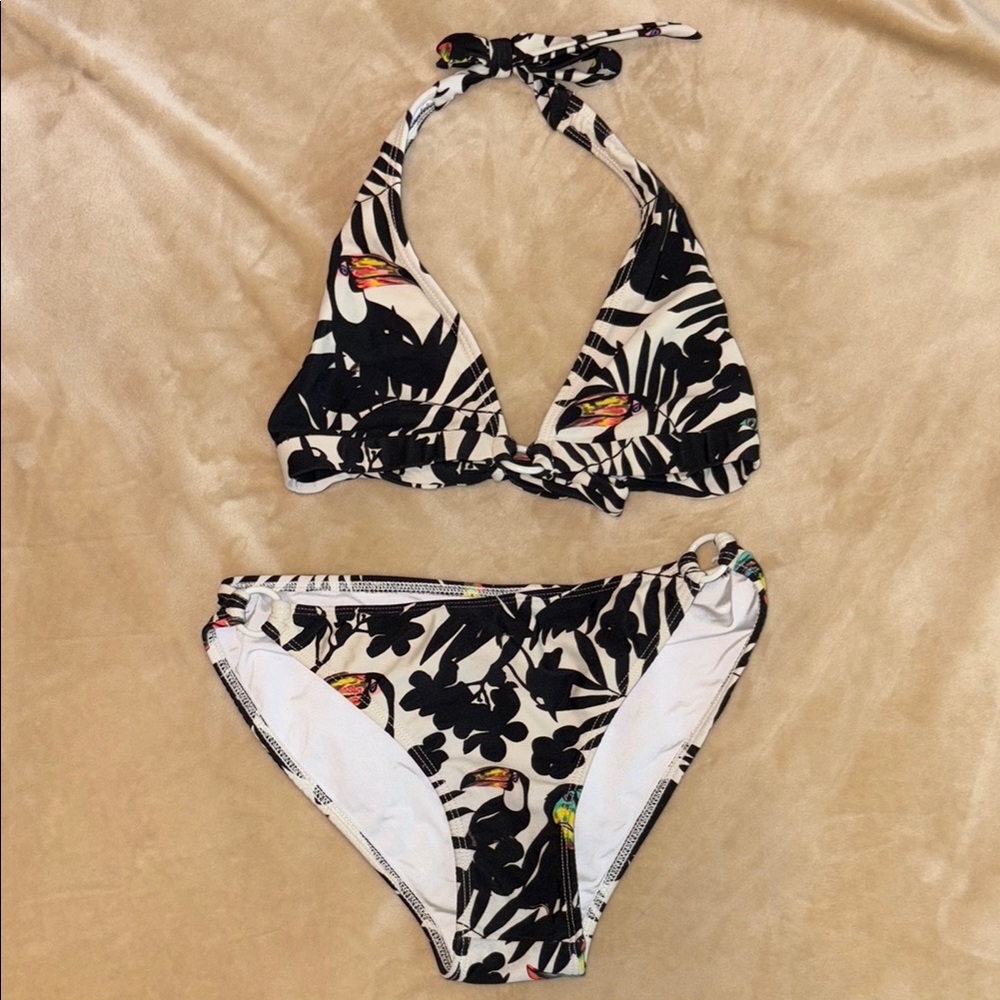 Girls Tropical Print Halter Bikini, size 10
